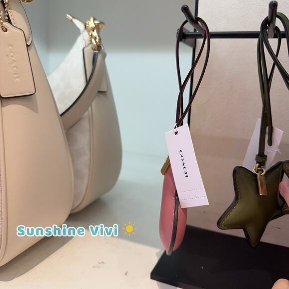 NWT Coach Heart Puffy Bag Charm in Brass / Peony Pink CCX45 Glovetanned Leather - Picture 6 of 6